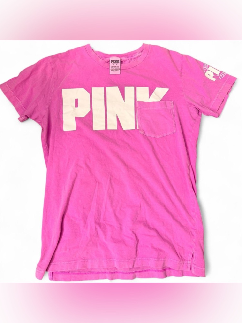 PINK Victoria's Secret Pocket Tee in Bright Pink with White Logo